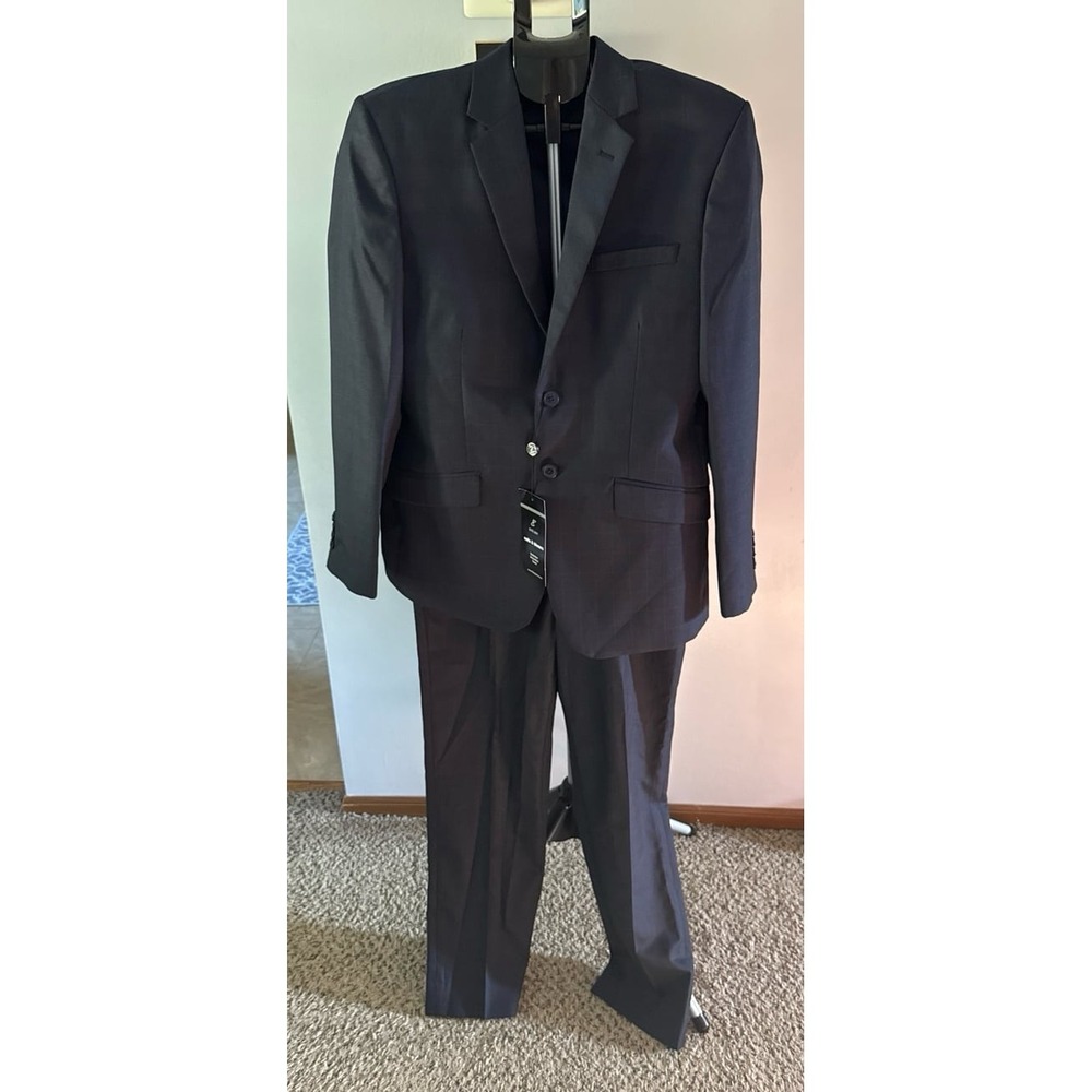 NWT Suit & Blazers Men's Navy Red Check 2pc Suit Pants‎ Size 35 Blazer size 38